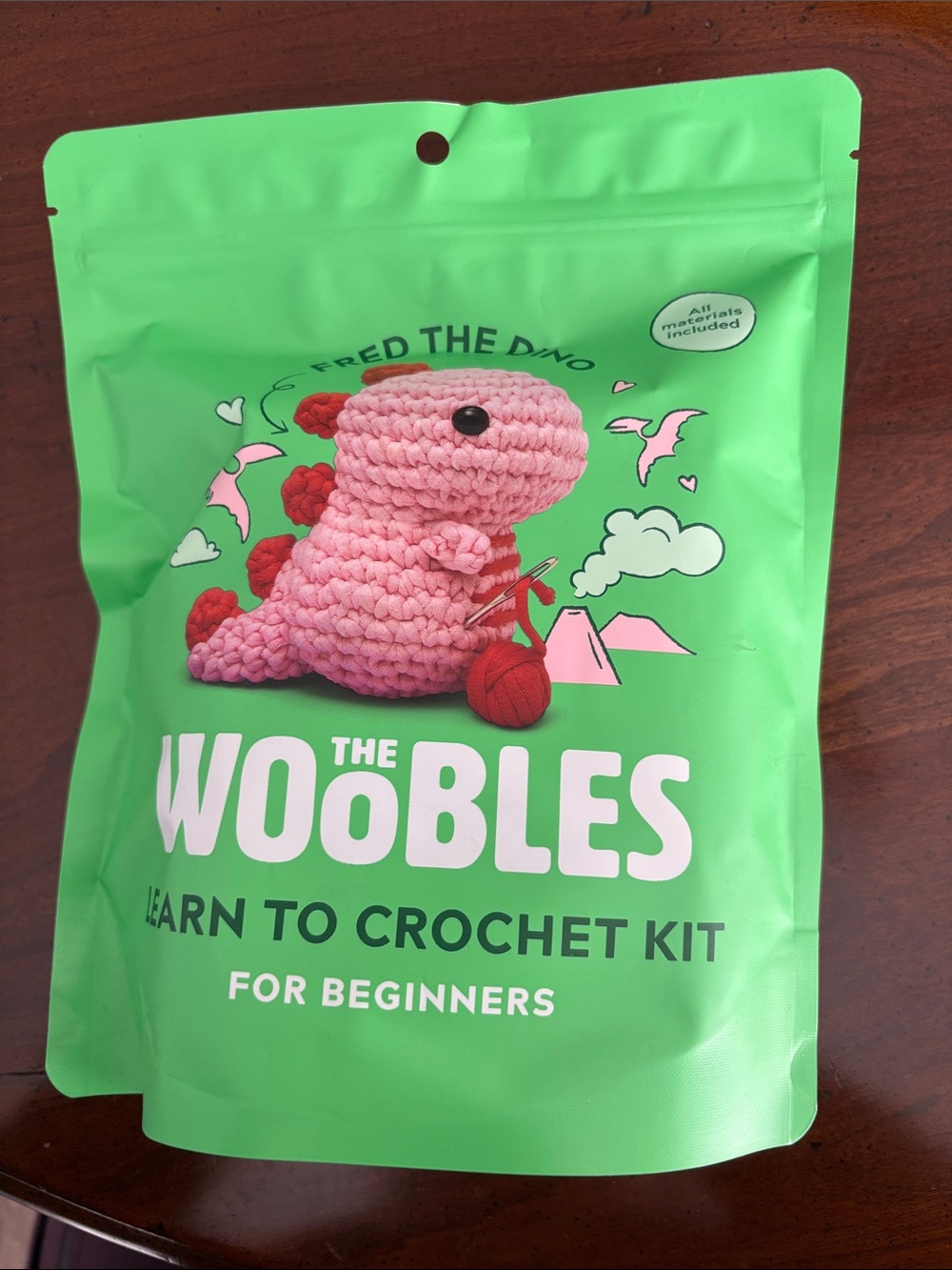 Learn to Crochet Kit - Pink Fred the Dino